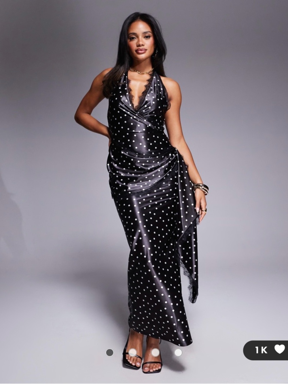 ASOS Black & White Polka Dot Satin Halter Maxi Dress